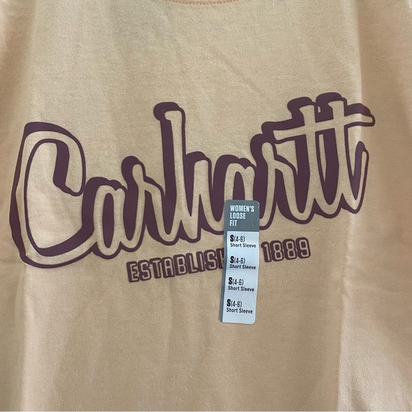 CARHARTT • NEW! Script Logo Graphic Tee T-Shirt - Cantaloupe Heather - Size S - Picture 3 of 11